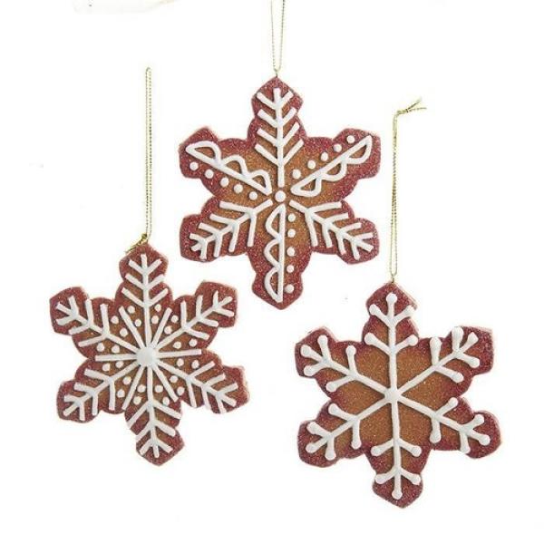 Kurt Adler D4049 - Lebkuchen Schneeflocken Ornamente, Gr. 4,5" (12cm) -3er SET-
